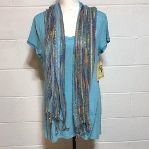 One World Knit Tee with Multicolored Scarf - NWT